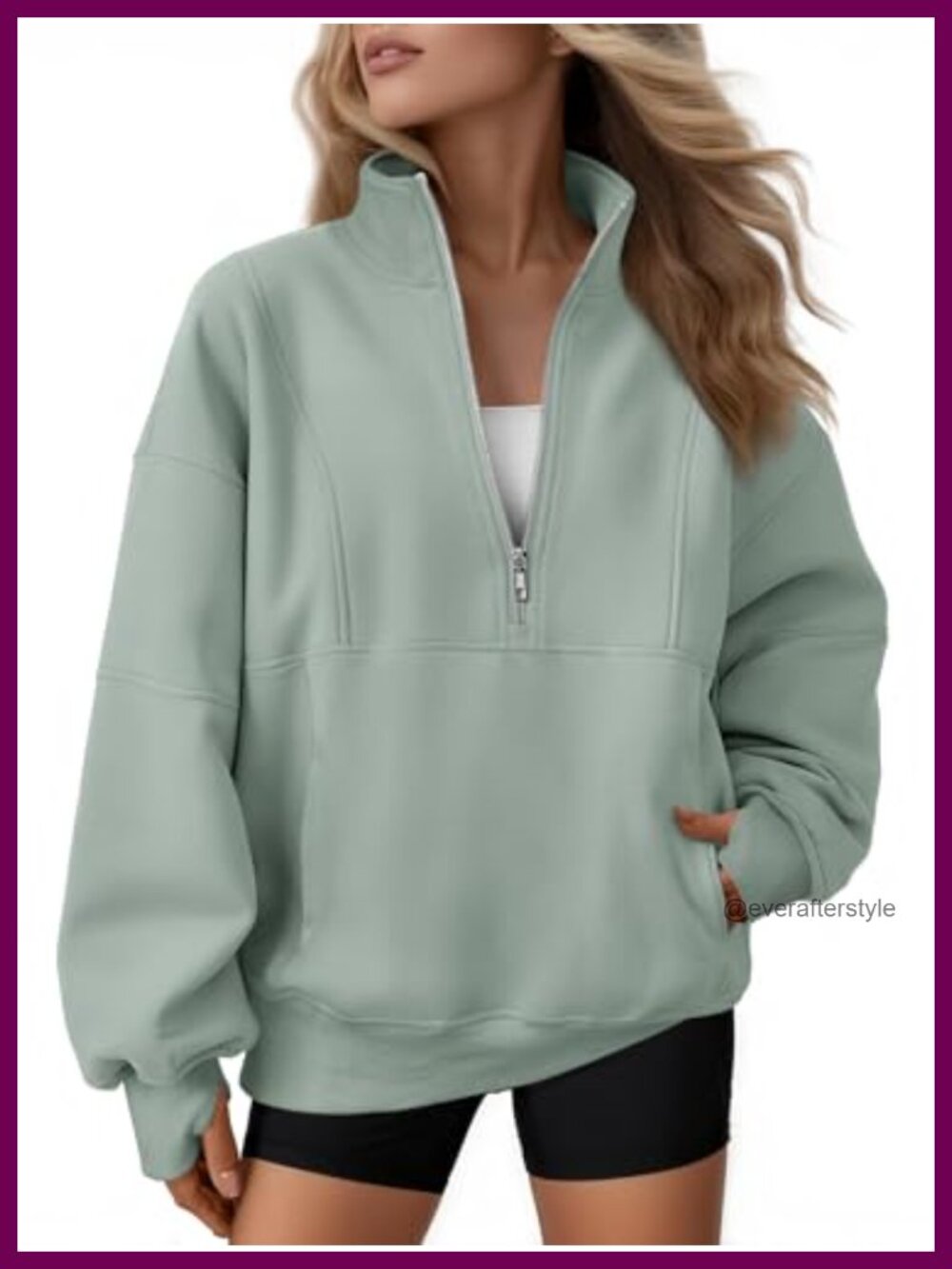 Women's Quarter Zip Oversized Fleece Sweatshirt Mock Neck Pullover
